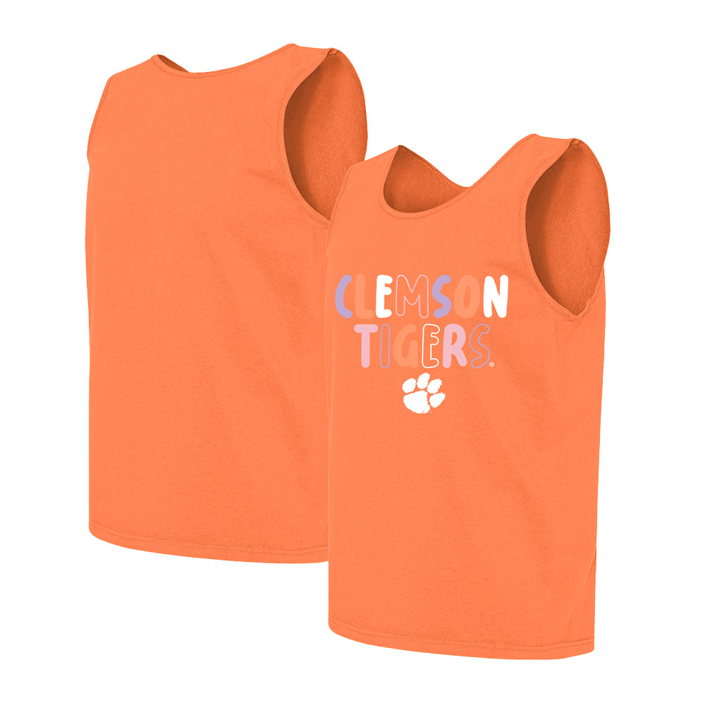 Clemson Comfort Colors Colorful Letters Tank - LT ORANGE