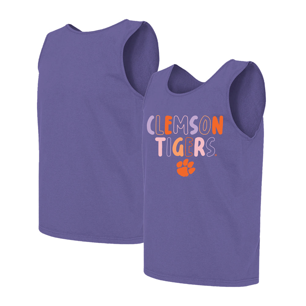 Clemson Comfort Colors Colorful Letters Tank - LT PURPLE
