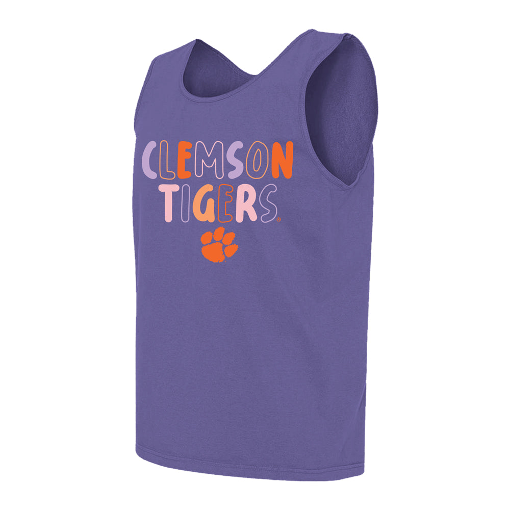 Clemson Comfort Colors Colorful Letters Tank - LT PURPLE