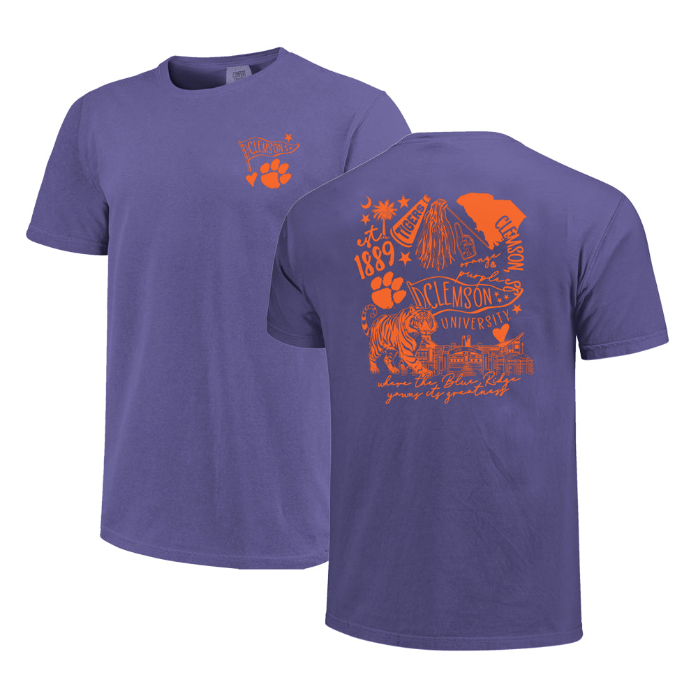 Clemson Comfort Colors Cutesy Campus Tee - PURPLE