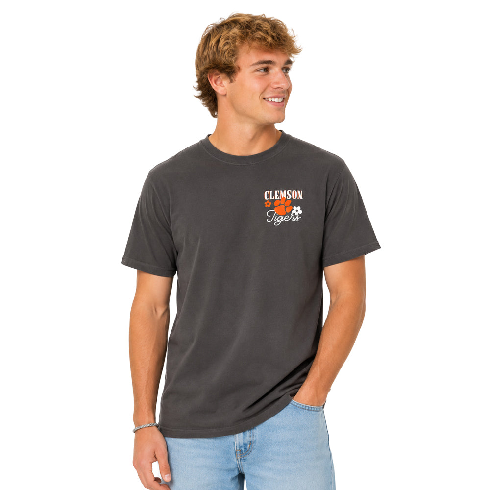 Clemson Comfort Colors Floral Stripe Logo Tee - DK GREY