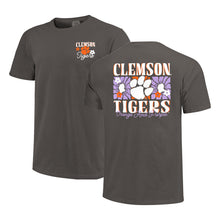 Clemson Comfort Colors Floral Stripe Logo Tee - DK GREY