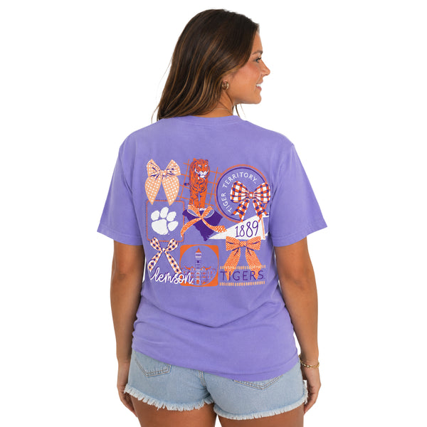 Clemson Comfort Colors Gingham Bows Tee