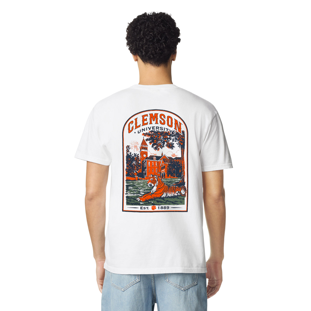 Clemson Comfort Colors Old Main Tiger Tee - WHITE