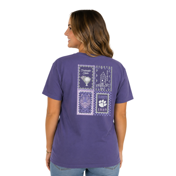 Clemson Comfort Colors Pattern Campus Squares Tee - PURPLE