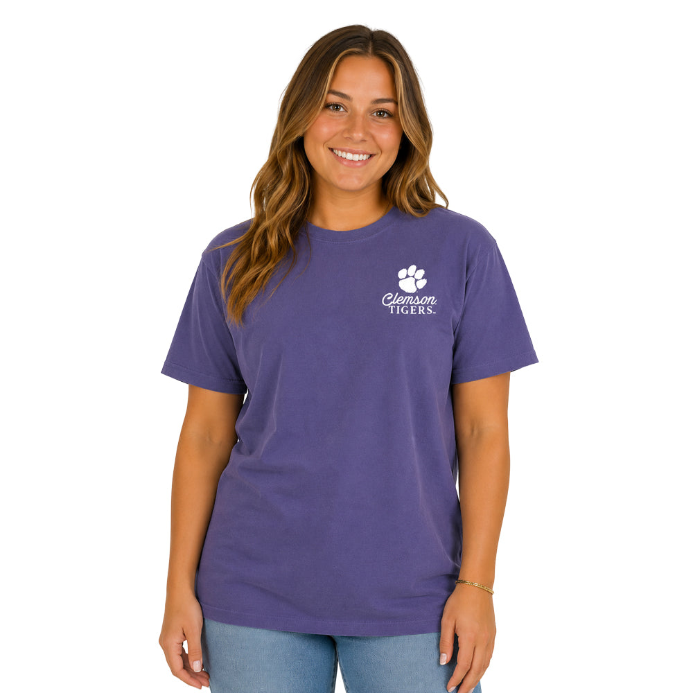 Clemson Comfort Colors Pattern Campus Squares Tee - PURPLE