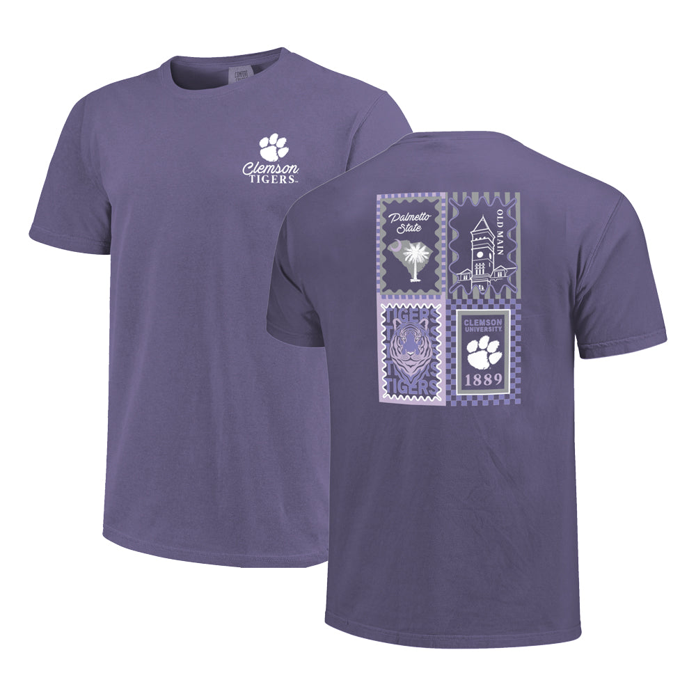 Clemson Comfort Colors Pattern Campus Squares Tee - PURPLE