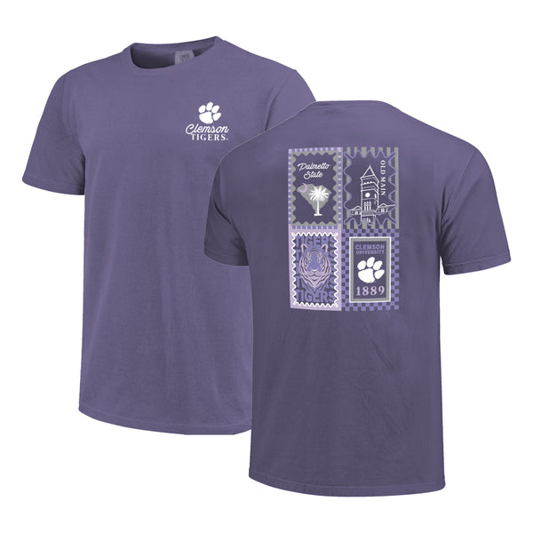 Clemson Comfort Colors Pattern Campus Squares Tee - PURPLE