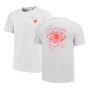 Clemson Comfort Colors Sketchy Football Script Tee - WHITE