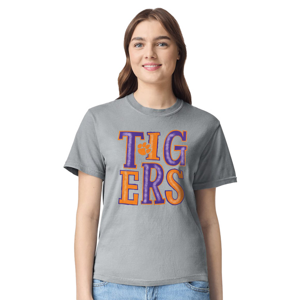 Clemson Comfort Colors Sketchy Letters Tee - DK GREY