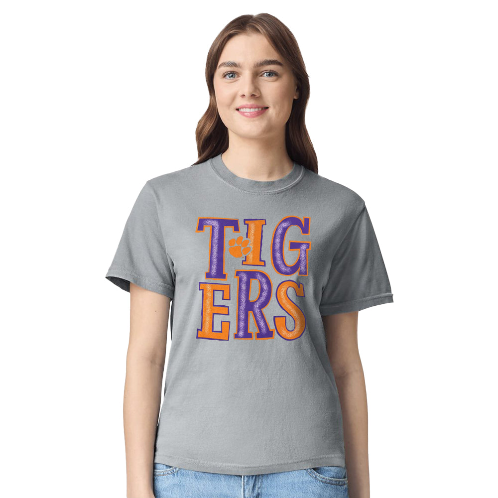 Clemson Comfort Colors Sketchy Letters Tee