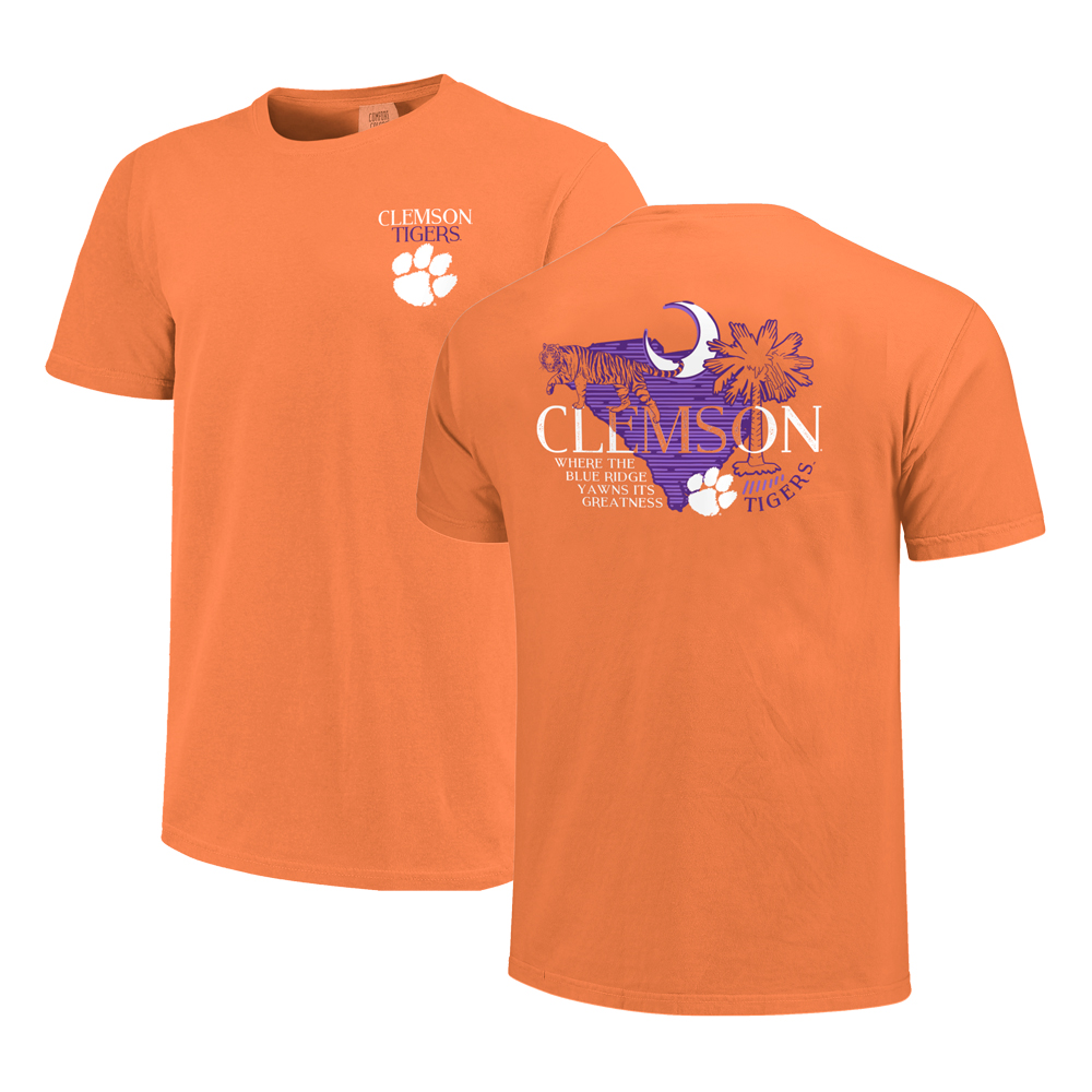 Clemson Comfort Colors Tiger Lined State Tee - ORANGE