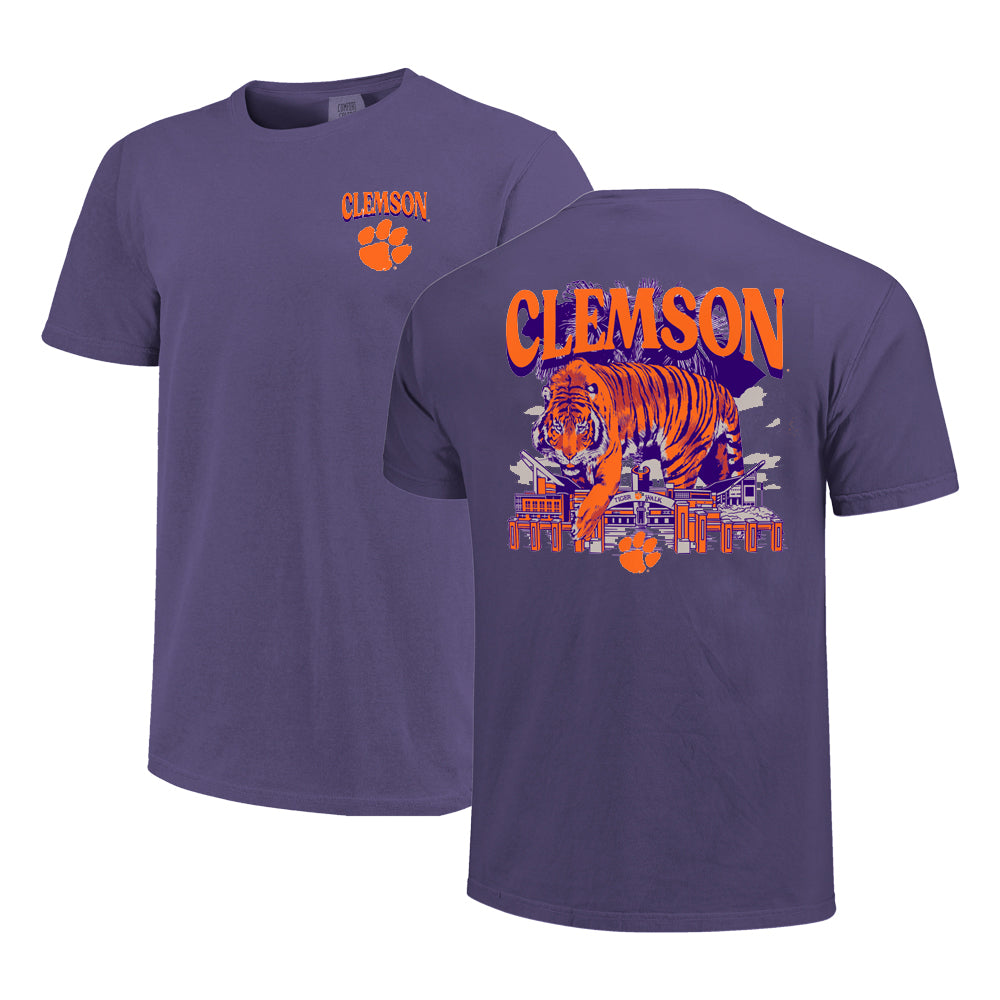 Clemson Comfort Colors Tiger Stadium Tee - PURPLE