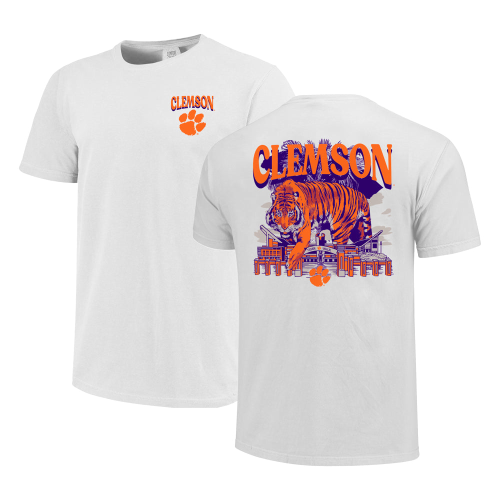 Clemson Comfort Colors Tiger Stadium Tee - WHITE