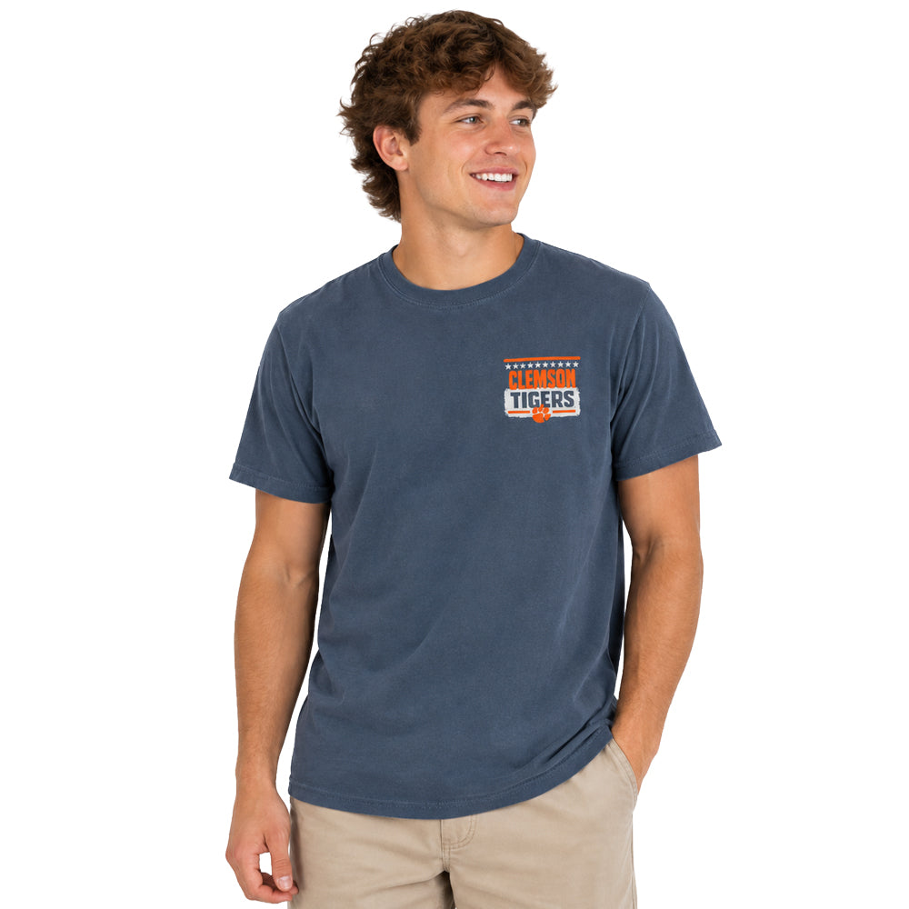 Clemson Comfort Colors Tonal Flag Tee - DENIM