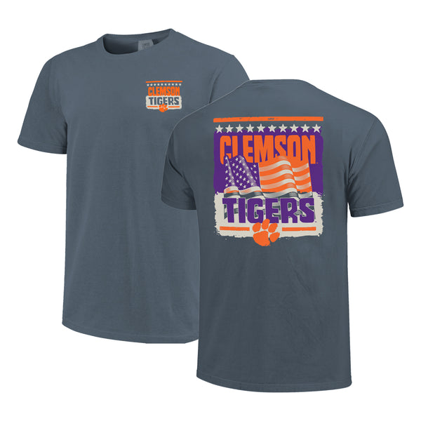 Clemson Comfort Colors Tonal Flag Tee - DENIM