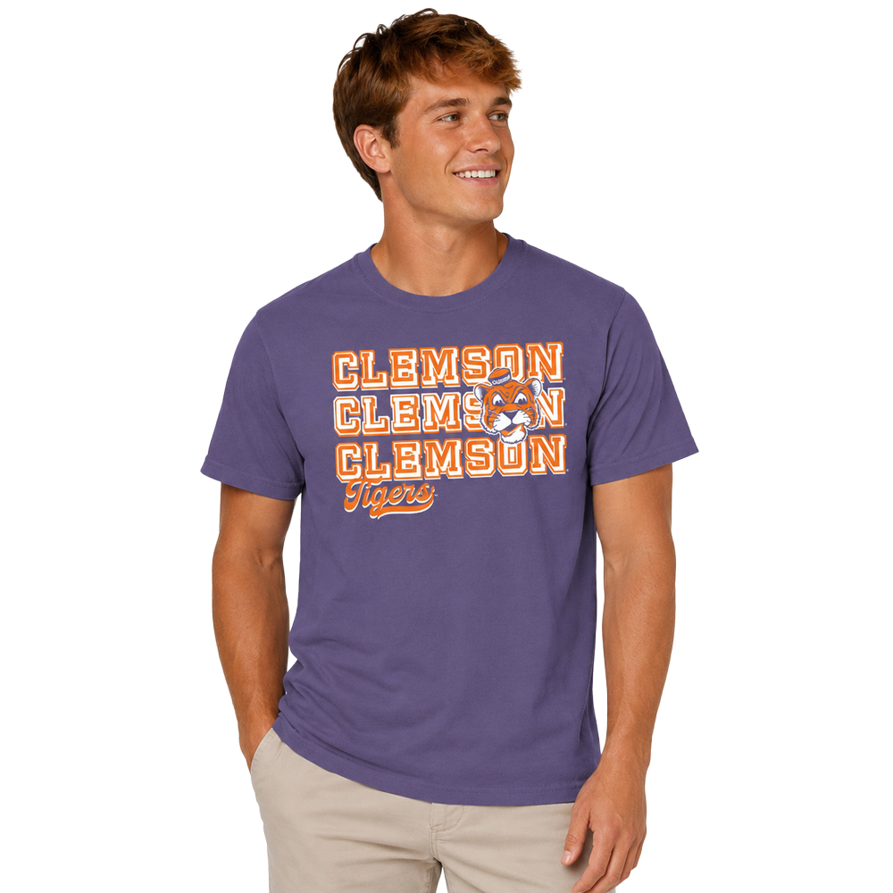 Clemson Comfort Colors Vault Block Overlay Tee - PURPLE