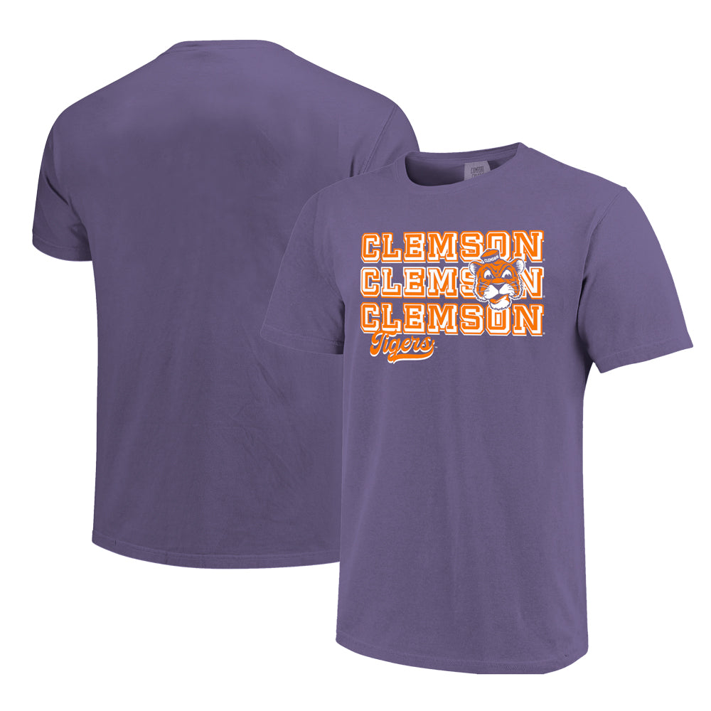 Clemson Comfort Colors Vault Block Overlay Tee - PURPLE