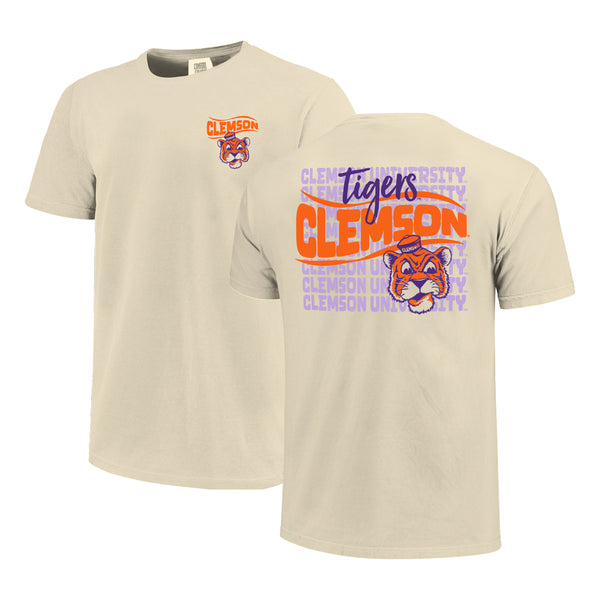 Clemson Comfort Colors Wave Overlay Tiger Face Tee