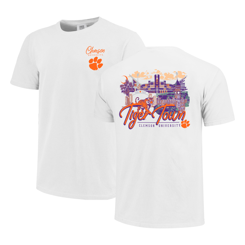 Clemson Comfort Colors White Tiger Stadium Tee - WHITE
