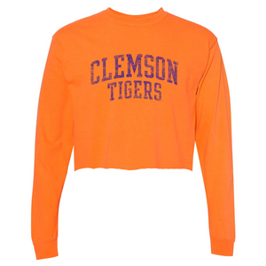 Clemson Comfort Colors Women's Distressed Long Sleeve Crop Tee  - ORANGE