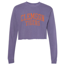 Clemson Comfort Colors Women's Distressed Long Sleeve Crop Tee  - PURPLE