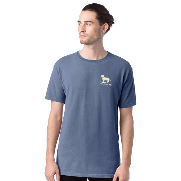 Clemson Comfort Wash Dog on Dock Tee - DENIM