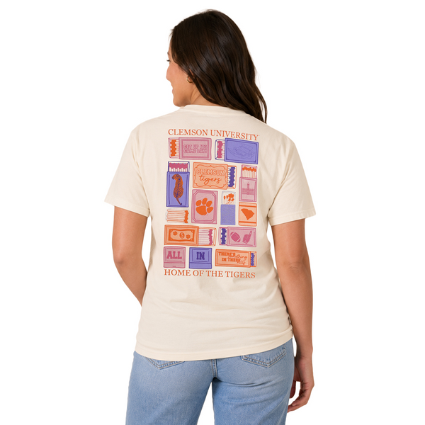 Clemson Comfort Wash Match Box Tee - IVORY