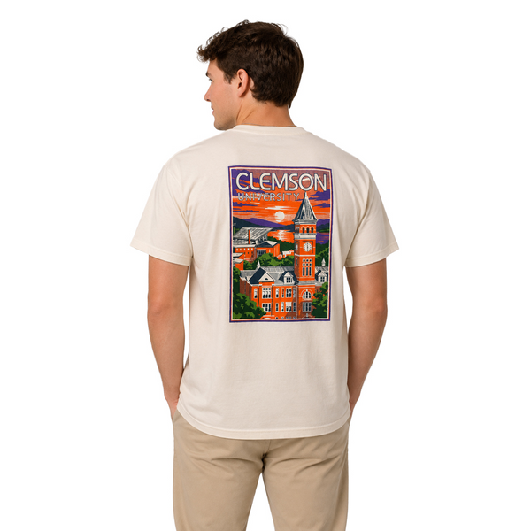 Clemson Comfort Wash Old Main Scene Tee - IVORY