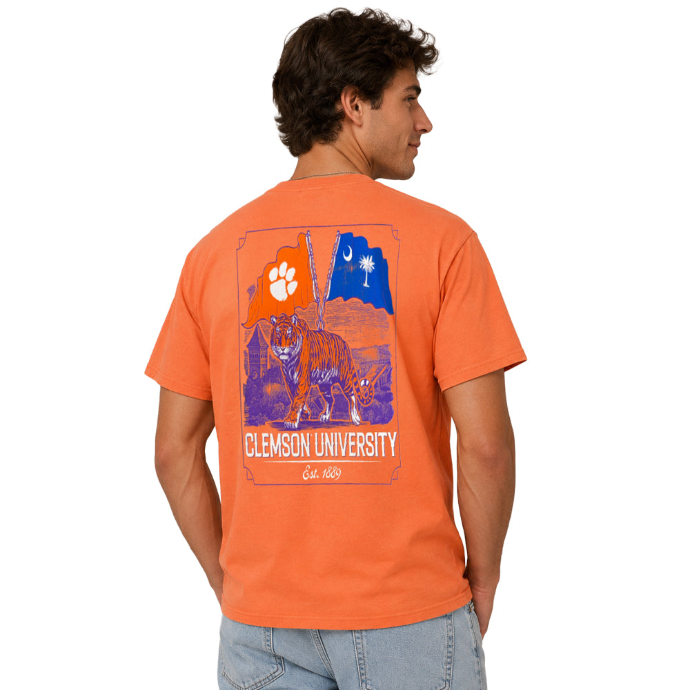 Clemson Comfort Wash Tiger Flags Tee 