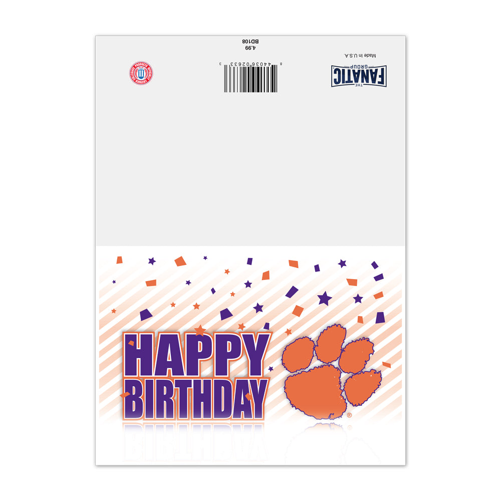 Clemson Confetti Birthday Card