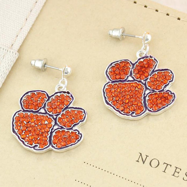 Clemson Crystal Paw Logo Earrings