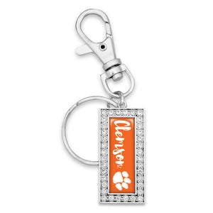 Clemson Crystal Rectangle Keyring