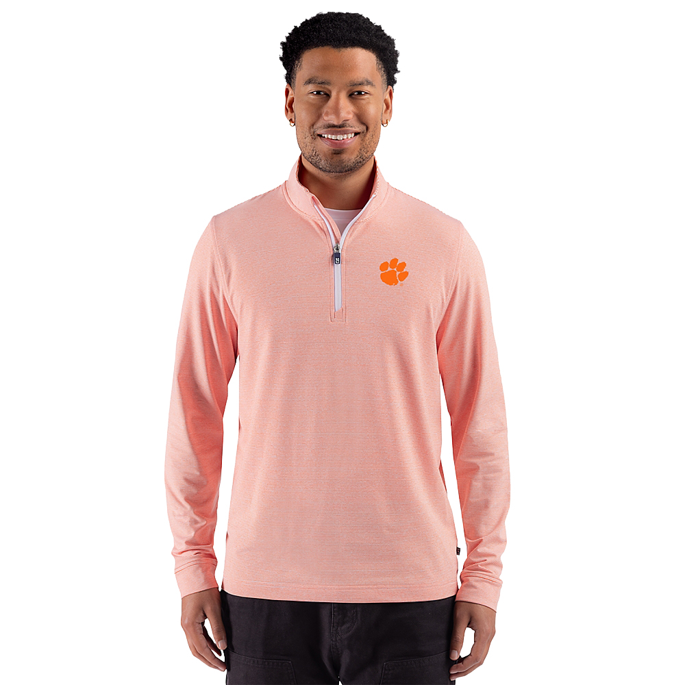 Clemson Cutter & Buck Adapt Striped Quarter-Zip - ORANGE