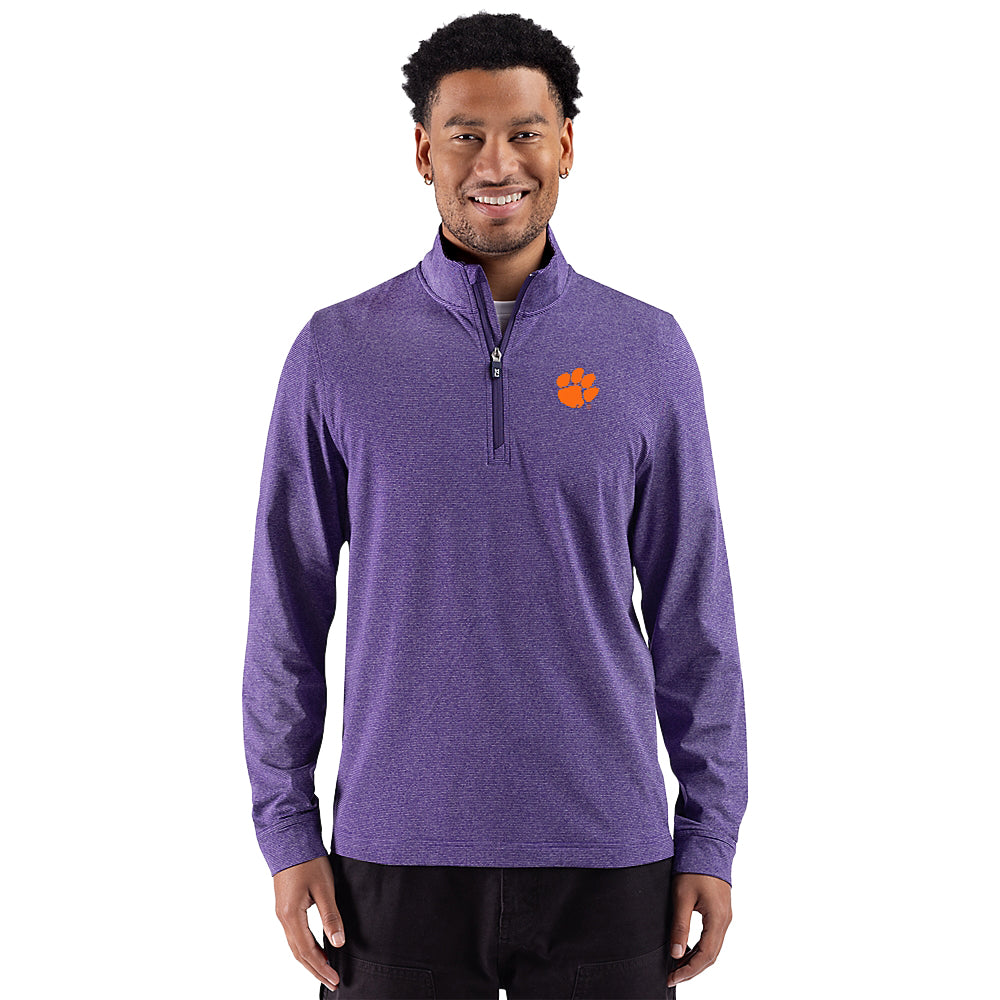 Clemson Cutter & Buck Adapt Striped Quarter-Zip - PURPLE