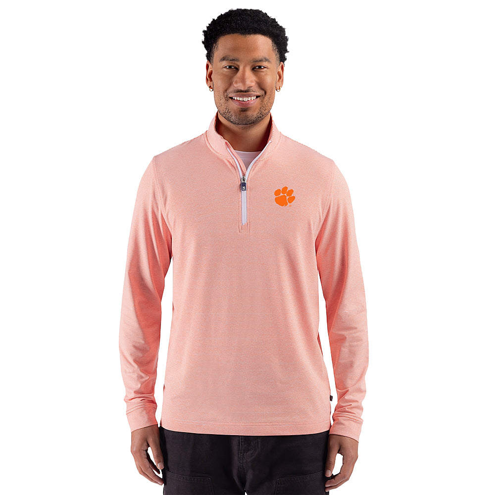Clemson Cutter & Buck Adapt Striped Quarter-Zip