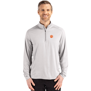 Clemson Cutter & Buck Coastline Epic Comfort Quarter Zip - LT GREY