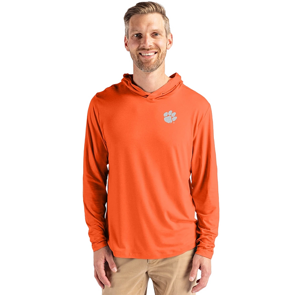 Clemson Cutter & Buck Coastline Hooded Tee - ORANGE