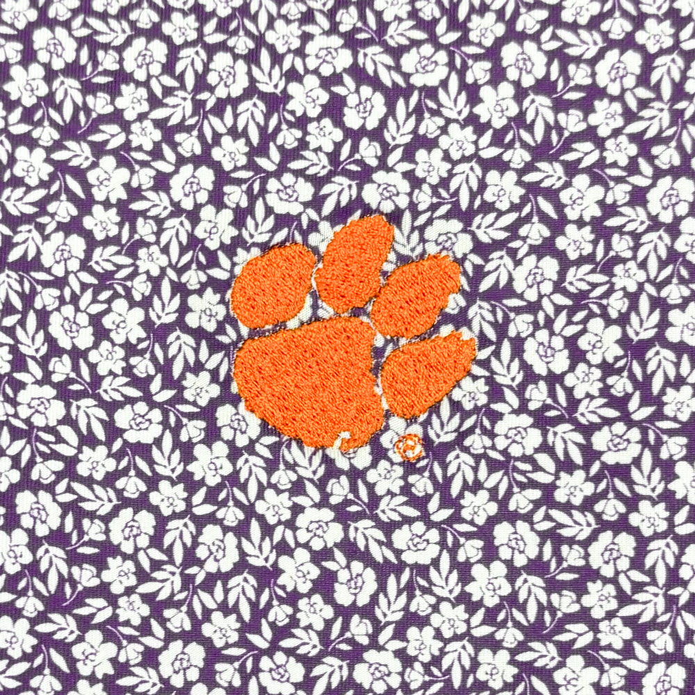 Clemson Cutter & Buck Eco Flora Print Polo - PURPLE