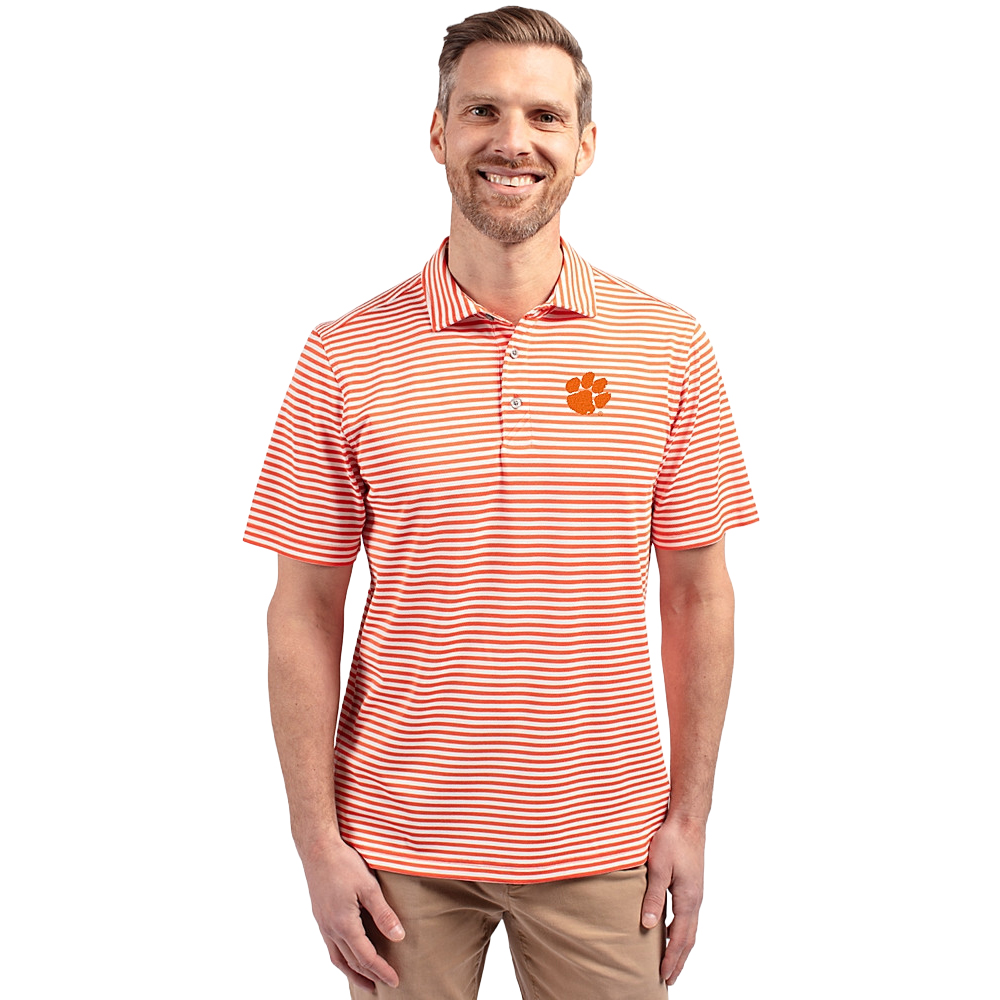 Clemson Cutter & Buck Featherlite Pique Paw Polo - ORANGE