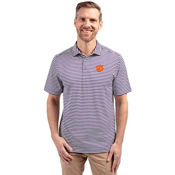 Clemson Cutter & Buck Featherlite Pique Paw Polo - PURPLE