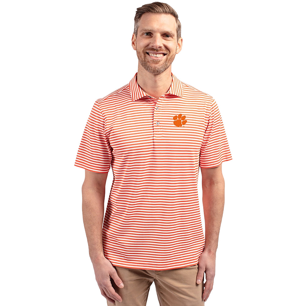 Clemson Cutter & Buck Featherlite Pique Paw Polo