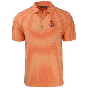 Clemson Cutter & Buck Fighting Tiger Heather Stripe Polo - ORANGE