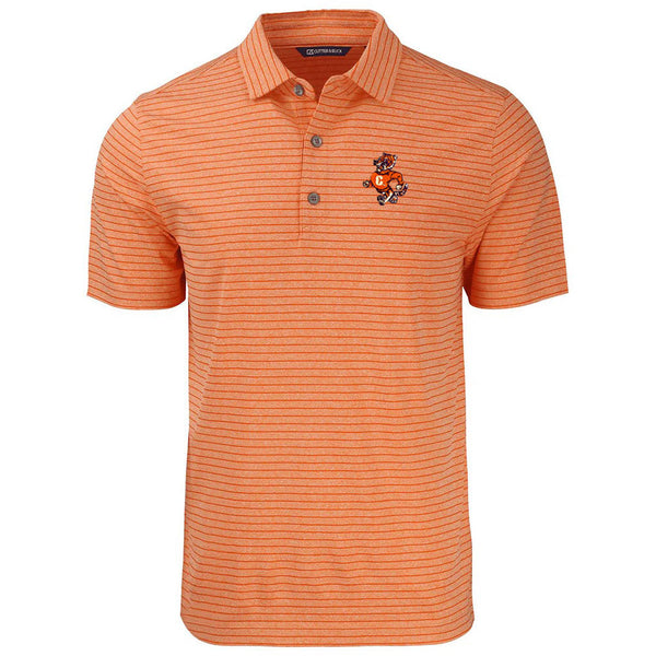 Clemson Cutter & Buck Fighting Tiger Heather Stripe Polo - ORANGE