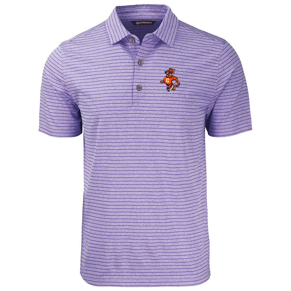 Clemson Cutter & Buck Fighting Tiger Heather Stripe Polo - PURPLE