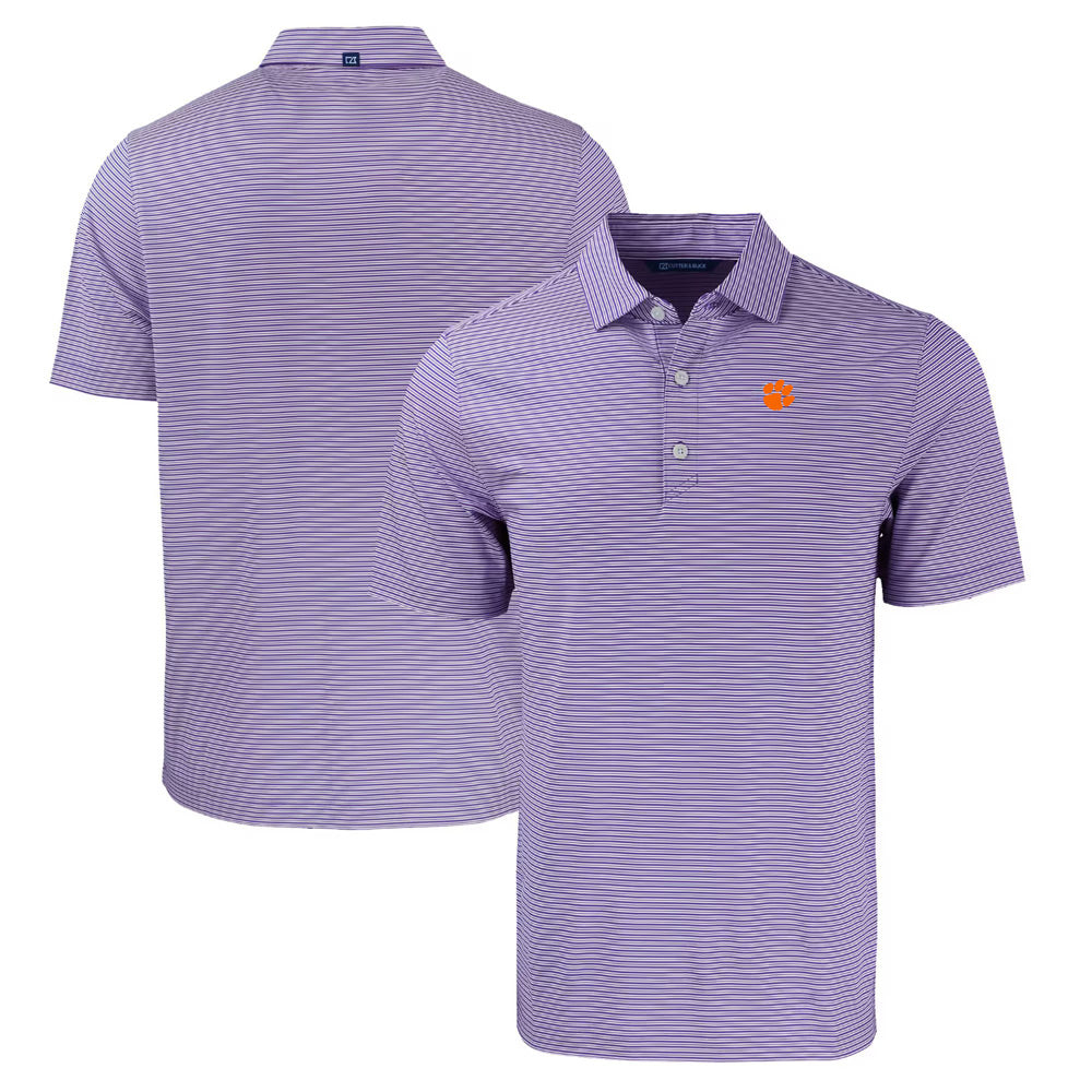 Clemson Cutter & Buck Forge Eco Double Stripe Polo - PURPLE