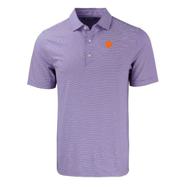 Clemson Cutter & Buck Forge Eco Double Stripe Polo - PURPLE