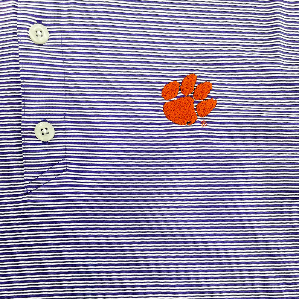 Clemson Cutter & Buck Forge Eco Double Stripe Polo - PURPLE