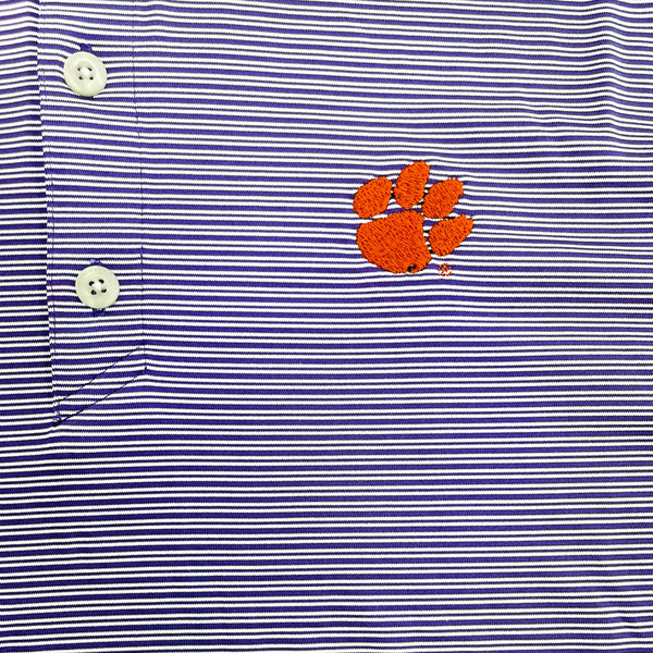 Clemson Cutter & Buck Forge Eco Double Stripe Polo - PURPLE