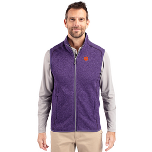 Clemson Cutter & Buck Mainsail Full-Zip Sweater Vest - PURPLE